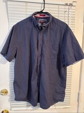 Johnston & Murphy Navy Short-Sleeve Button-Down Shirt with Micro Geometric Print